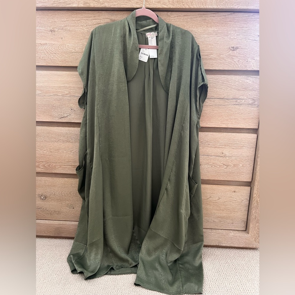 Free People Green shimmery Cape Vest long Jacket